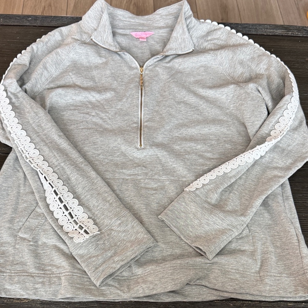 Lilly Pulitzer Gray Lace Sleeve Sweatshirt